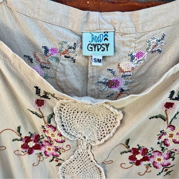 Boho Embroidered Cream Wide-Leg Jumpsuit - Picture 9 of 10